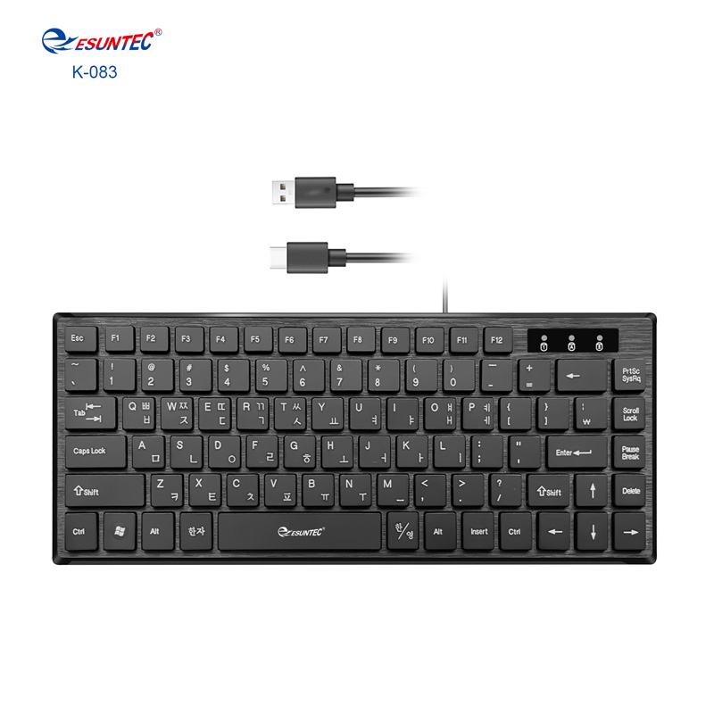 K-083 Korean Layout- Hot Selling USB Interface Wired Keyboard 82 Keys Mini Size Slim Wired Office Keyboard for Laptop Desktop